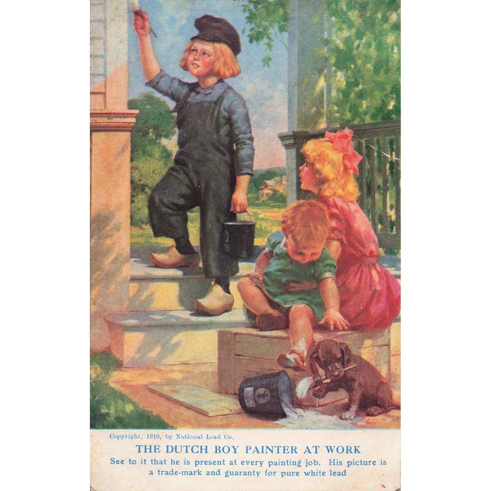 Vintage 1910 Dutch Boy Painter National Lead Co Antique Postcard Union NY 1913 - Picture 1 of 2